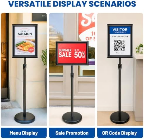 3 Pack 8.5x11 Inch Sign Holder Stand, Adjustable Pedestal Sign Stand, Heavy Duty Floor Standing Sign Holder, Aluminum Snap Open Frame Poster Stand, Vertical & Horizontal Display (Black)