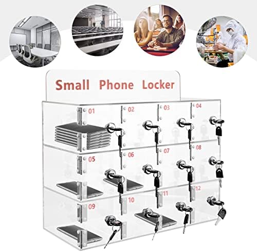 Cell Phone Cabinet,Aluminum Alloy Pocket Chart Cell Phones Storage Cabinet, Cell Phone Locker,Wall-Mounted with a Locked,for Classroom, Office, Gym (12-Grid)