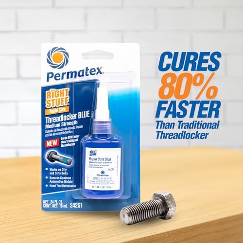 Permatex The Right Stuff Rapid Cure Blue Threadlocker 24251, Works on Oily & Dirty Fasteners, Automotive, Industrial & Hardware Use, Sets in 15m Cures in 4h, 10 ml