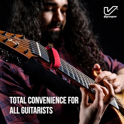 Gruv Gear Fret Wrap & Guitar Mute, Fretwrap for Acoustic, Electric & Bass | String Dampener Recording, Tapping & Practice Accessory (1 Pack, Small Red/White, Fits 4 String Bass, 6 String Guitar)