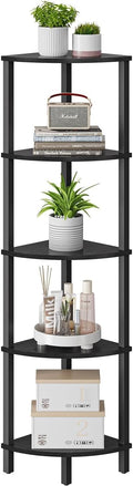 VIMBER Corner Shelf, 5-Tier Corner Bookshelf, Industrial Corner Ladder Shelf, Modern Display Shelf for Living Room, Bedroom, Kitchen, Home Office, Black UJSJ001B