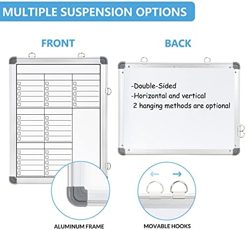 LUCYCAZ Weekly Dry Erase Board, 16" x 12" Magnetic Dry Erase Board for Wall, Hanging Double-Sided to Do List Whiteboard, Small Weekly Planning Board for School, Home, Office
