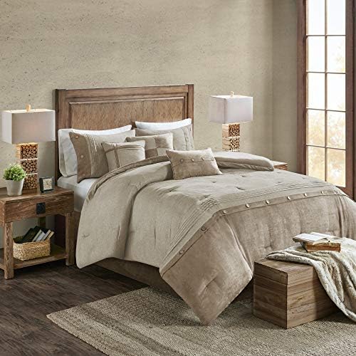 Madison Park Faux Suede King Comforter Set with Bed Skirt, Tan 7pc