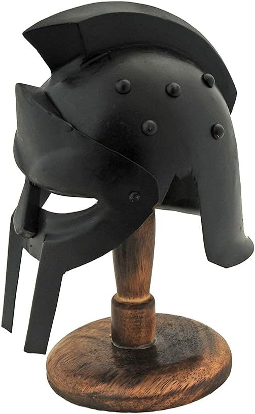 Szco Supplies Inc India Made 230976 8.5 x 4" Black Finish Wooden Stand Mini Gladiator Helmet for Adult History/Cosplay Enthusiasts