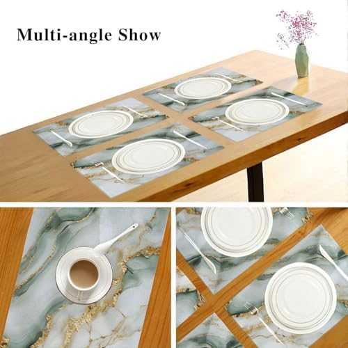 ALAZA White Marble Set of 4 Placemats Rectangle Table Mat for Dining Table Restaurant Kitchen Home Decor, 12" x 18"