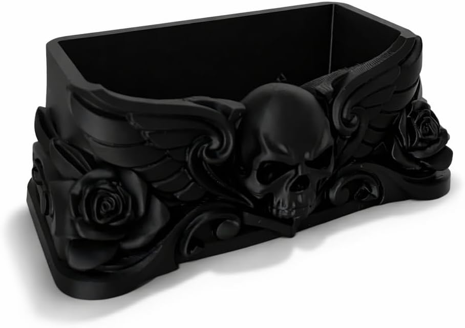 Gothic Skull Business Card Holder – Premium Desk Organizer for Tattoo Artists, Dark Decor Card Stand, Office Desk Display, Unique Gift for Tattoo Artist, Studio Reception Decor