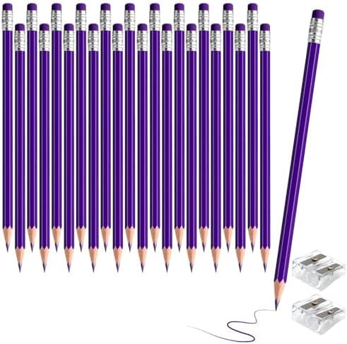 24PCS Erasable Colored Pencils with Eraser Pre Sharpened Pencil 2 HB - Ideal for Checking, Grading, Tests & Office/School Supplies (Purple)