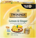 Twinings Lemon & Ginger, Caffeine-Free Herbal Tea Bags, 100 CT Box (1 Pack)