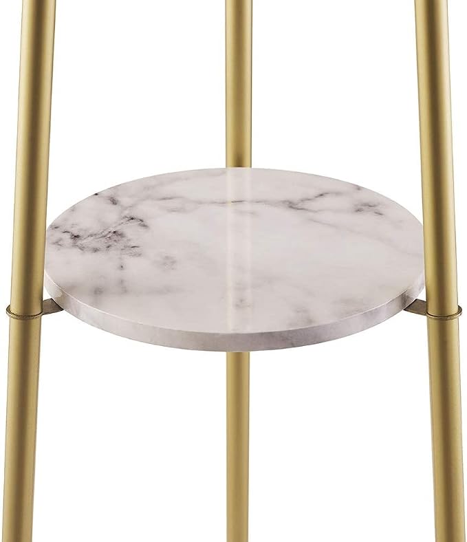 ROSEN GARDEN Floor Lamp, Standing Reading Light with Faux Marble Shelves and Fabric Shade, Modern Tall Pole Lamp, Accent Furniture Décor Lighting for Living Room, Bedrooms