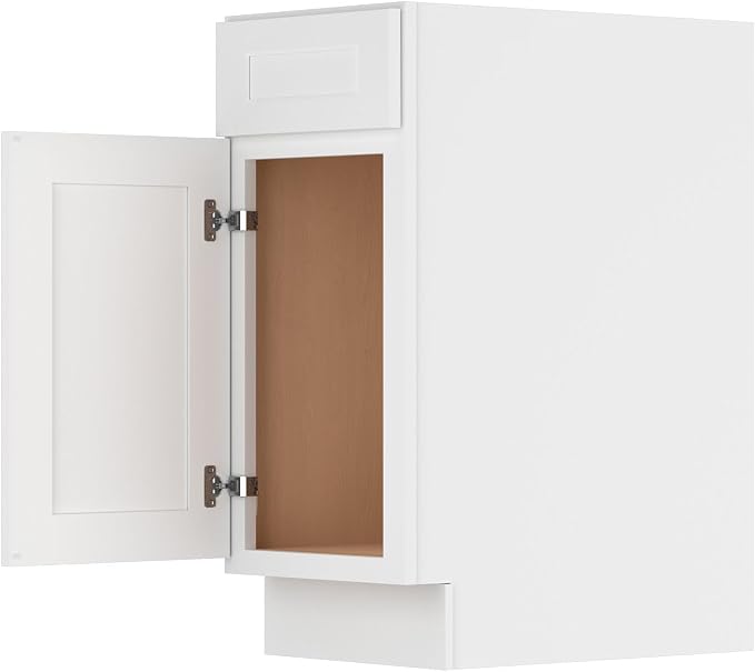 Furinno Shaker Drawer Base Kitchen Cabinet with 1-Door, White | 24 D x 15 W x 34.5 H, Adjustable Hinges, Soft-Close Shaker-Style Door, Ready to Assemble, Plywood, for Pantry, Dining Room