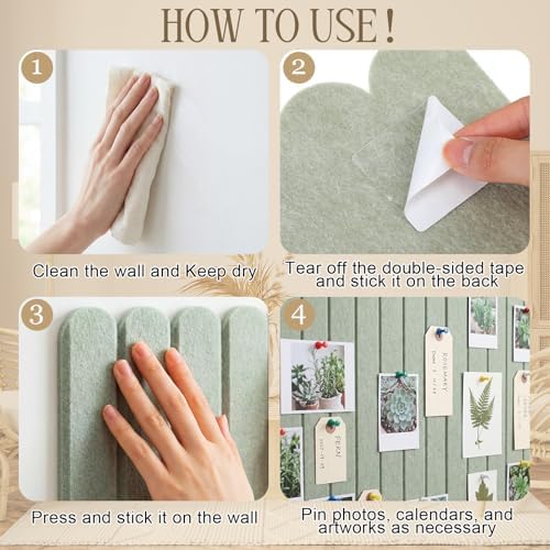 Yookeer Large Scalloped Felt Bulletin Board 36'' x 24'' Cork Board Alternative for Office Wall Decor 6 Pack with 25 Safe Removable Adhesive Tabs Push Pin, Felt Pin Boards for Home Office(Green)