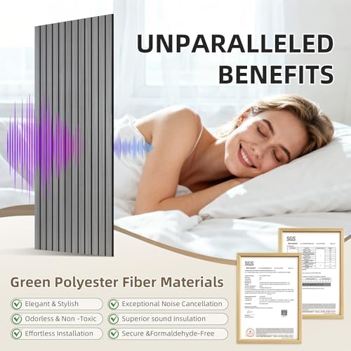 TO-TH Acoustic Panels Wood-Look Sound Proofing Wall Panel 4 Pack, Gray Oak