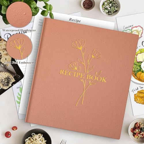 Lanpn Recipe Binder 8.5x11 3 Ring Kit, Waterproof Recipe Book Organizer Binder with 60 Plastic Sleeves,116 Recipes, Dividers,Labels & Stickers, Blank Recipe Binder to Write in Your Own Recipes, Rose