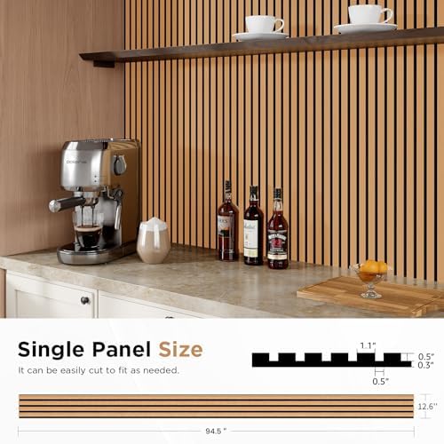 SMARTSTANDARD Wood Slat Acoustic Wall Panels 4 Pack 94"x12.6" Light Brown,