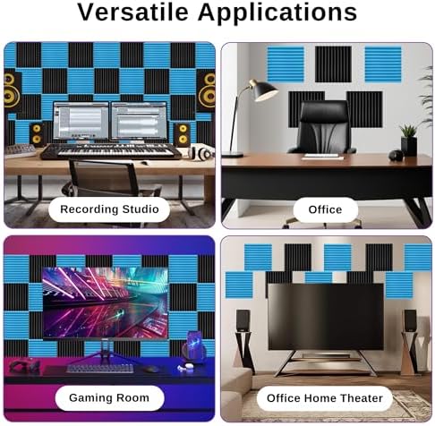 52 Pack Acoustic Foam Panels 1" x 12" x 12"Acoustic Wedge Studio Foam Sound Absorption Wall Panels (Black/Blue)