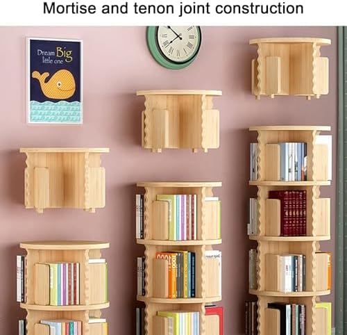 GAMAK Rotating Bookshelf Kids Bookshelf with Storage Small Bookshelf 360 Display 2-4 Tier Floor Standing Bookcase Used in Bedrooms Study Room (Size : Lace Edge, Color : Three)