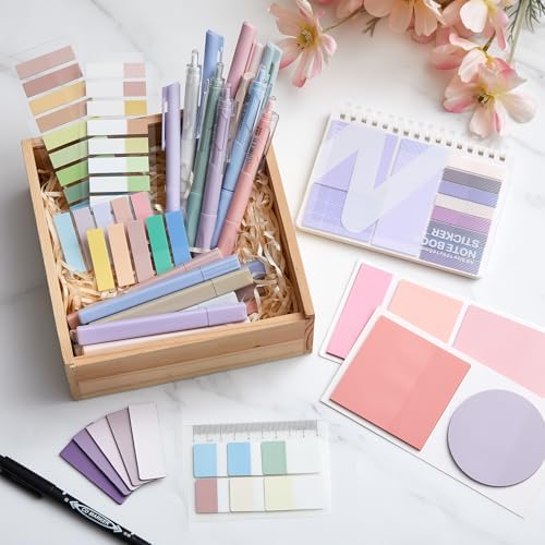 Jutom 41 Pcs Aesthetic Book Annotation Kit with Pencil Bag Bible Journaling Kit Notebook Sticky Note Tab Highlighter Black Ink Pen Page Marker School Office Supplies Bible Lover Gift(Purple)
