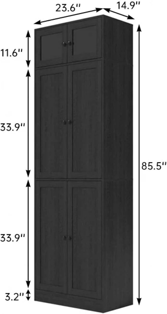 TUSY 85.5" Modern Tall Bookcase with Glass Doors, 7-Tier Wood Bookshelf with Storage for Home Office, Large Curio Cabinet for Living Room, Office, Bedroom, Family Room (Black, C)