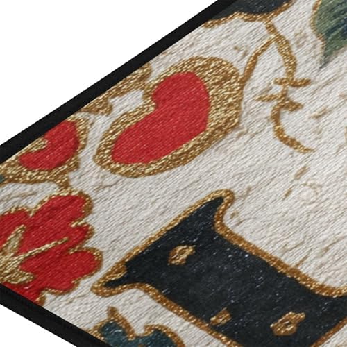 Aslsiy Plaid Hearts Golden Glitter Rose (1) Kitchen Rug Kitchen Mats Valentines Floor Comfort Welcome Washable Non Slip Area Rug for Home Decor 39" X 20"