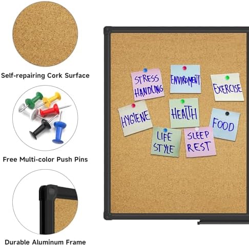 XBoard Magnetic Dry Erase Board Cork Board Combo 36 x 24 Inches