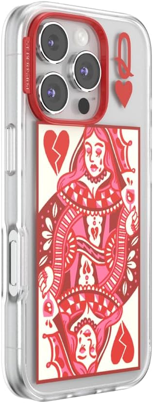 PopSockets iPhone 16 Pro Phone Case with MagSafe- Heart Queen | Magnetic, Wireless Charging, Camera & Drop Protection, Heart, Valentines, Red, Textured