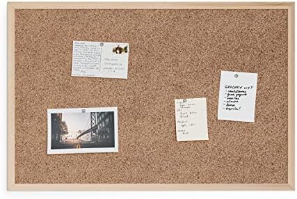 U Brands Cork Bulletin Board, 36" x 24" Inches, Light Birch Wood Frame