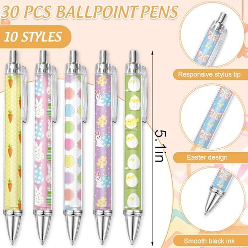 JarThenaAMCS 60Pcs Easter Stationery Set Colorful Bunny Rabbit Sticky Note Pads with Egg Stripe Wave Ballpoint Writing Pens for Spring Home Office Classroom Party Favors Supplies