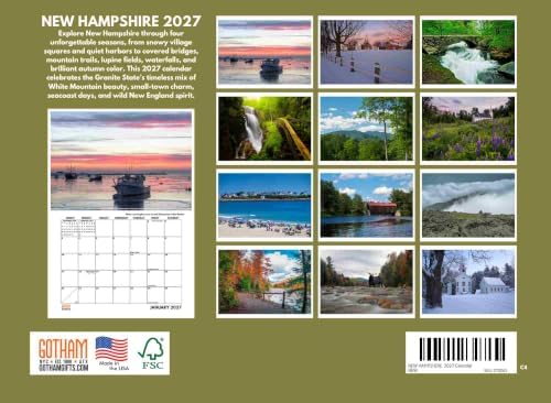 New Hampshire Calendar 2027 Monthly Wall Calender 12 Month