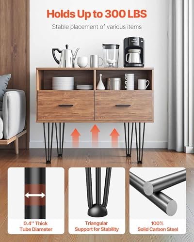 VEVOR Hairpin Table Legs 20" Black Set of 4 Desk Legs 880lbs Load Capacity (Each 220lbs) Hairpin Desk Legs 3 Rods for Bench Desk Dining End Table Chairs Carbon Steel DIY Heavy Duty Furniture Legs