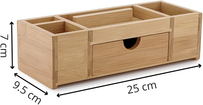 Bamboo Desk Organizer – Durable Office Wood Desk Organizer with Drawers, Storage Compartments, Pen Holder, and Phone Holder- Home and Office Desk Organizers and Accessories