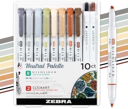 Zebra Pen MILDLINER No Bleed Highlighter, Neutral Vintage, Dual Tip, 10-Pk