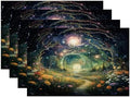 Batmerry Magical Forest Path Glowing Lights Linen Placemats Set of 4, A Mystical Forest At Night Washable Table Mats for Kitchen Table Thickened Heat Insulation Dining Set Indoor Outdoor 12X18 in