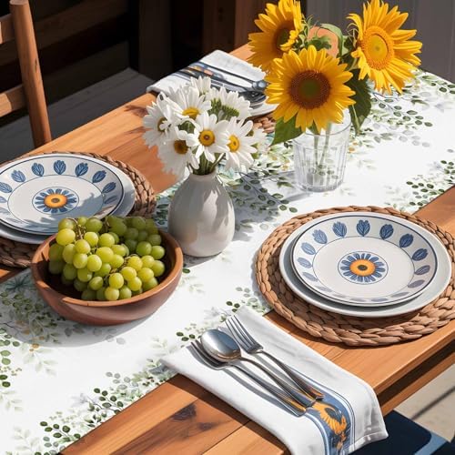 Green Eucalyptus Leaf Table Runner Dresser Scarf 13 x 60 Inch Farm Sage Green Orange Leaves Branch Table Runners Non-Slip Heat Kitchen Dining Tabletop Cover for Indoor Outdoor Home Party Decoration