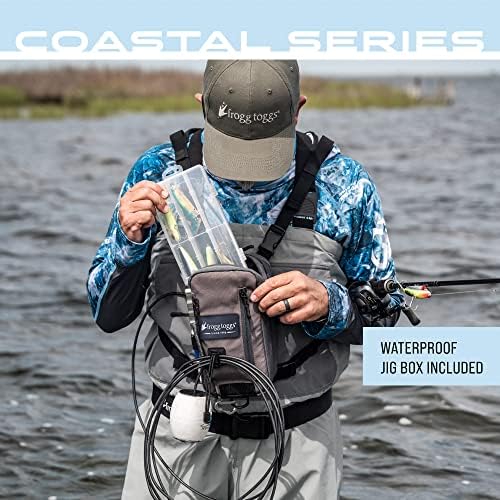 FROGG TOGGS Hightide Fishing Chest Pack, Easy Hands-Free tackle storage bag with built-in Rod Support, Black, OS