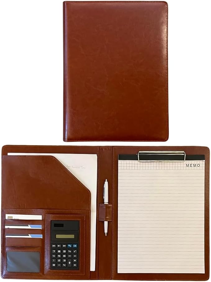 Leather Portfolio Binder for Business use, Document Organizer with Smart Storage, Calculator, Writing pad, – padfolio All in one, Professional Binder Portfolio for Women and Men