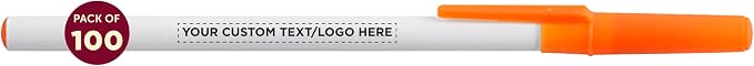 DISCOUNT PROMOS Custom Value Stick Pens Set of 100, Personalized Bulk Pack - Black Ink, Great for Office, School, Business, Tradeshows, Events - Orange