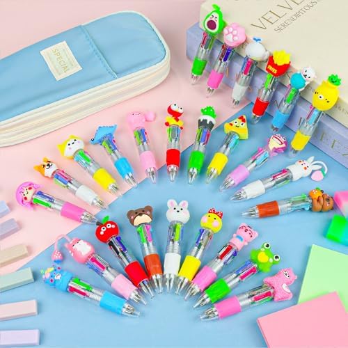 26 Pcs Mini Multicolor Pens in One 4-in-1, Cute Kawaii Ballpoint Pens Bulk with 26 Different Designs, Classroom Rewards, Student Gifts, Party Favors, Back to School Supplies for Kids