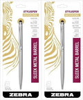 Zebra Pen StylusPen Twist Retractable Ballpoint Pen, Fine Point, 0.7mm, Black Ink, Silver Barrel, 1-Count (Pack of 2)