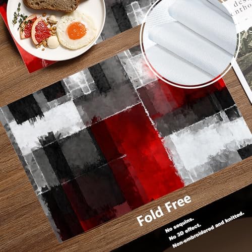 Batmerry Abstract Art Colorful Painting Linen Placemats Set of 6, Modern Art Black and Red Washable Table Mats for Kitchen Table Thickened Heat Insulation Dining Set Indoor Outdoor 12X18 in
