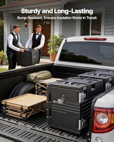 VEVOR Insulated Food Pan Carrier, 82 Qt Non-Electrical Food Warmer, with Wheel & 304 Stainless Steel Latch, LLDPE Stackable Hot Box, for Various Pan Sizes(NOT Included), Fit Catering BBQ Event(Black)