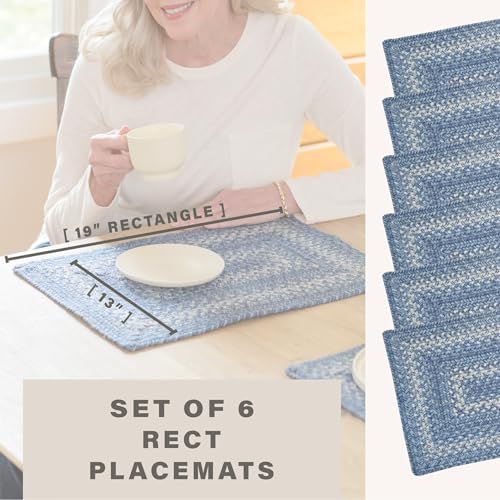 Homespice Denim Braided Placemats for Coastal Decor, Rect 13x19 Set of 6