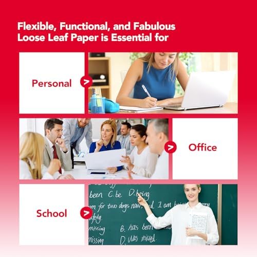 KAISA Loose Leaf Notebook Paper, 4x4 Quad Graph Ruled, 300 Sheets Per Lined Paper, 8" x 10.5", 3 Hole Punched for 3 Ring Binder, Canary, Made In USA