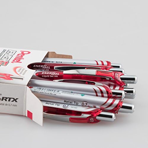 Pentel EnerGel RTX Liquid Gel Pen (0.7mm), Metal Tip, Red Ink, Box of 12 (BL77-B)