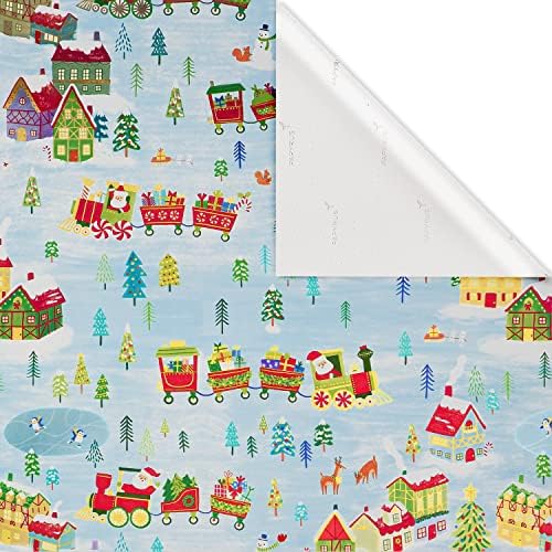 Papyrus Christmas Wrapping Paper Rolls, Gnomes, Santa Train (2 Rolls, 52.5 sq. ft.)