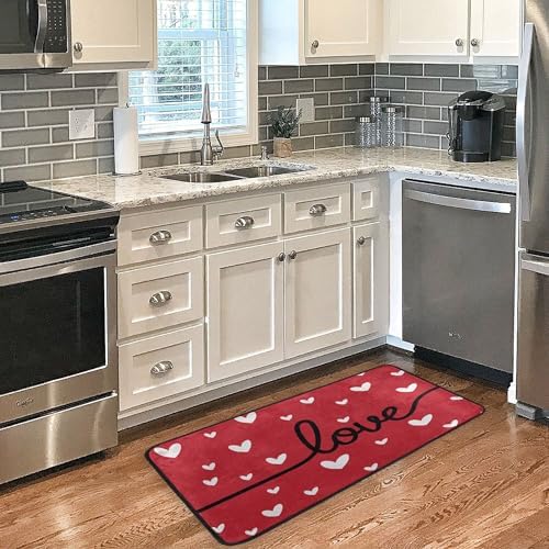 Aslsiy Little Hearts in Red (2) Kitchen Rug Kitchen Mats Valentines Floor Comfort Welcome Washable Non Slip Area Rug for Home Decor 39" X 20"