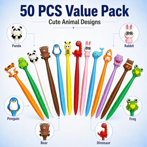 50 PCS Animal Pencil Top Erasers, Cute Kawaii Animal Eraser Toppers, Soft Rubber Pencil Cap Erasers, Assorted Cartoon Animal Designs for Writing, Drawing, Office, School, Planner, Journal Supplies