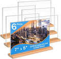 Kersally Acrylic Sign Holder 7 x 5'',6 Pack Double-Sided Clear Table Display Stands with Wood Base,Horizontal Acrylic Frame Menu Flyer Paper Holder for Store, Restaurant, Hotel, Office, Show Fair