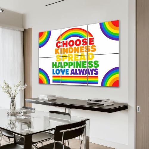 6 Pack Art Acoustic Panels Sound Absorbing Rainbow Motivational Poster Choose Kindness Spread Happiness Love Decorative Soundproof Wall Panels Self Adhesive for Home Recording Studios 72"x48"