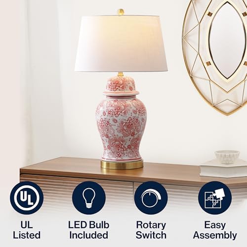 JONATHAN Y Ellis Chinoiserie Ginger Jar Table Lamp 29.5", Red/White