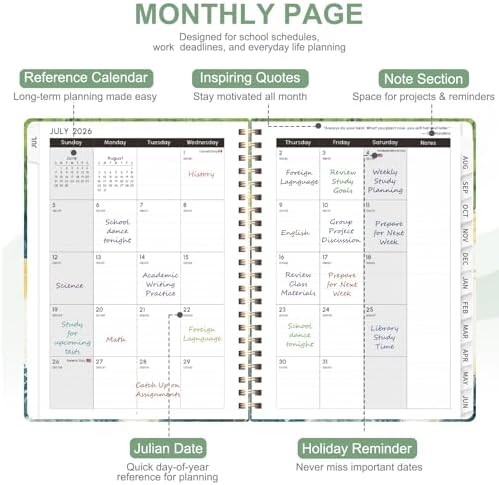 Planner 2026-2027, Weekly and Monthly Academic Year Calendar Planner, July 2026 - June 2027, Daily Agenda Book for Office School Supplies, A5(6.3'' x 8.5'')